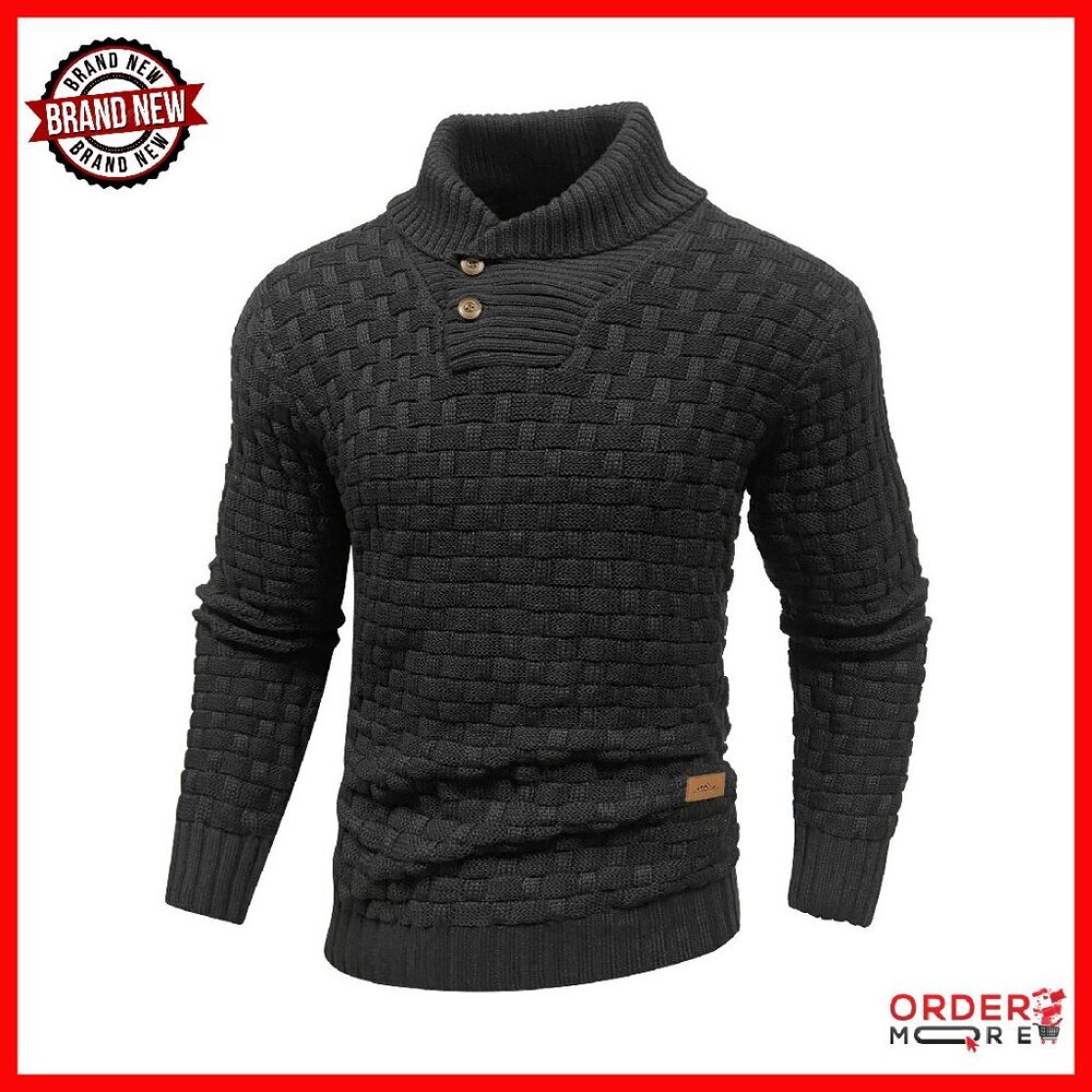Men's Cable Knit Pullover Sweater Textured Turtleneck Casual Winter Wear